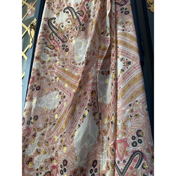 Badgley Mischka Y2K Vintage silk dress one shoulder paisley gown sz 2 cream gold - Picture 4 of 11